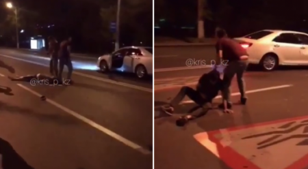 Жестокий наезд на троих мужчин попал на видео в Алматы