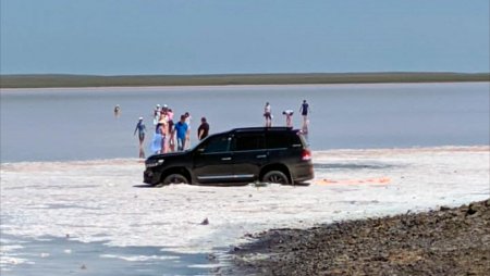 Land Cruiser в розовом озере. Водителя оштрафовали