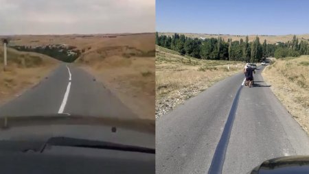 По полполосы в каждую сторону. Интересную дорогу обнаружили в Туркестанской области